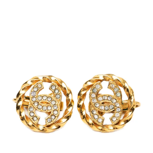 Gold Chanel CC Gold Plated Strass Clip On Earrings in Gold from Designer Revival