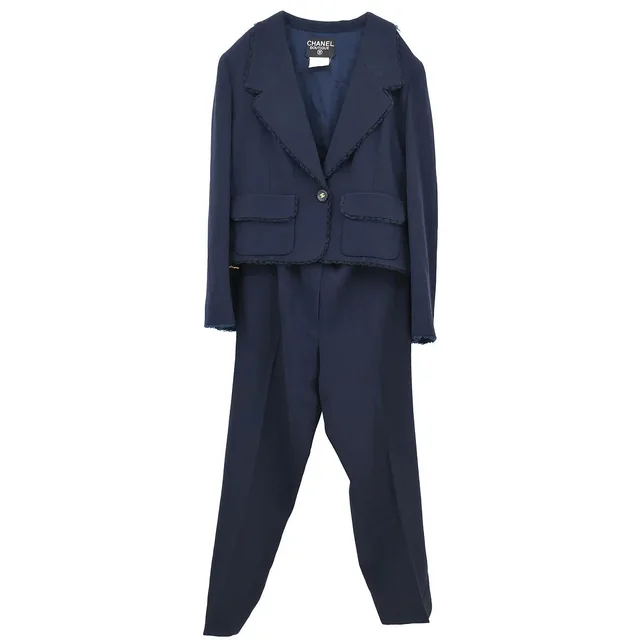 Chanel 1995 Setup Jacket Pants Navy #44 in Navy Wool from AMORE Vintage Tokyo