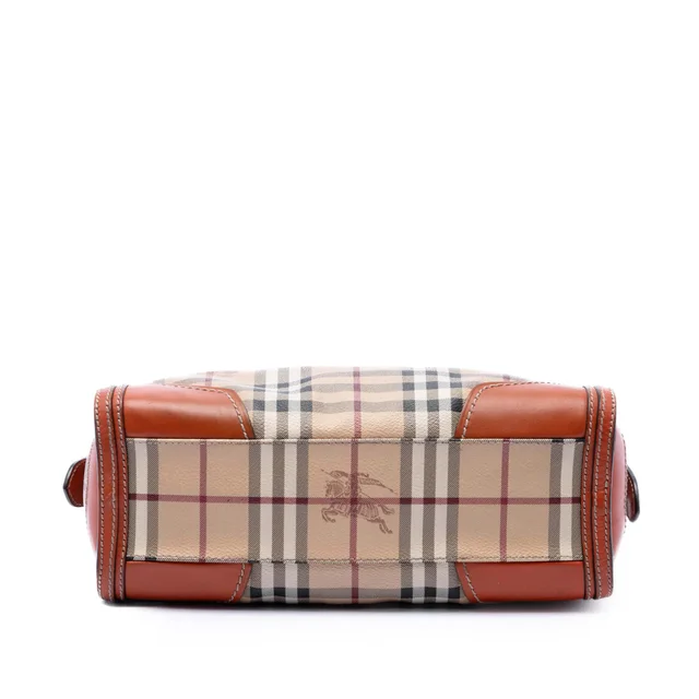 Beige Burberry Small Haymarket Check Coated Canvas Honeywood Tote Satchel in Beige Coated canvas from Designer Revival, photo 3 of 6