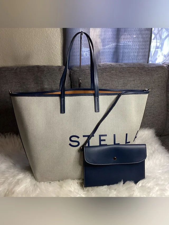 Stella McCartney Canvas/Faux Leather Logo Tote Bag in blue Canvas from Poshmark