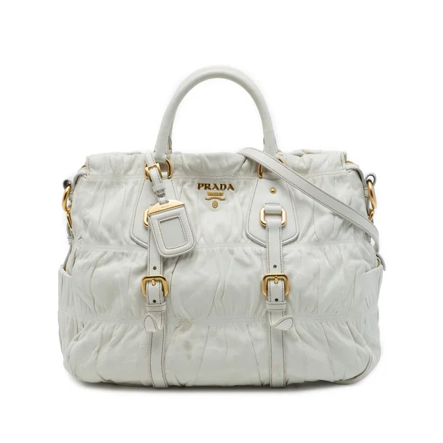 White Prada Nappa Gaufre Satchel in White Nappa leather from Designer Revival