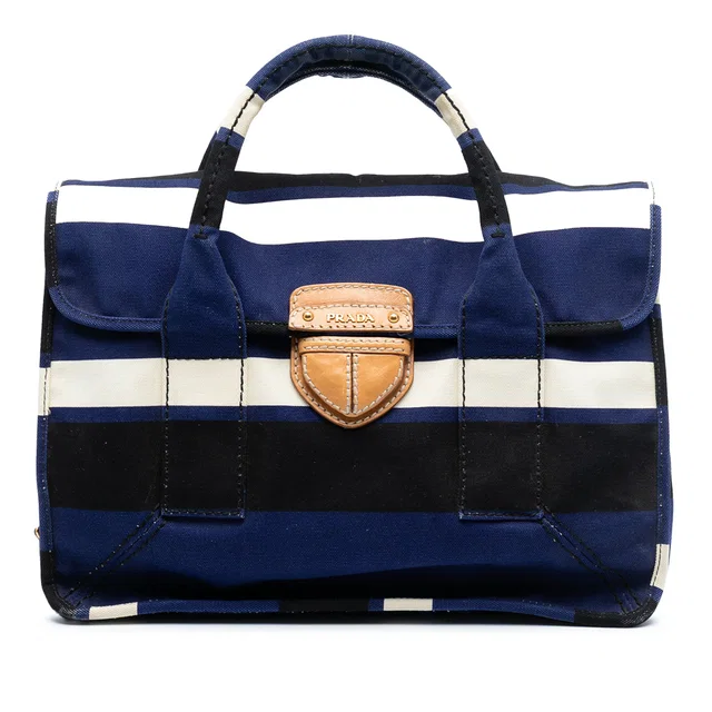 Blue Prada Canvas Canapa Pattina Satchel in Blue Canvas from Designer Revival