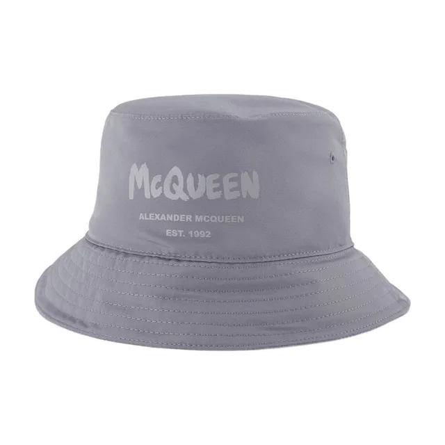 Alexander McQueen 667779 Tonal Logo-Embroidered Bucket Hat — Gray Synthetic in Grey from HEWI