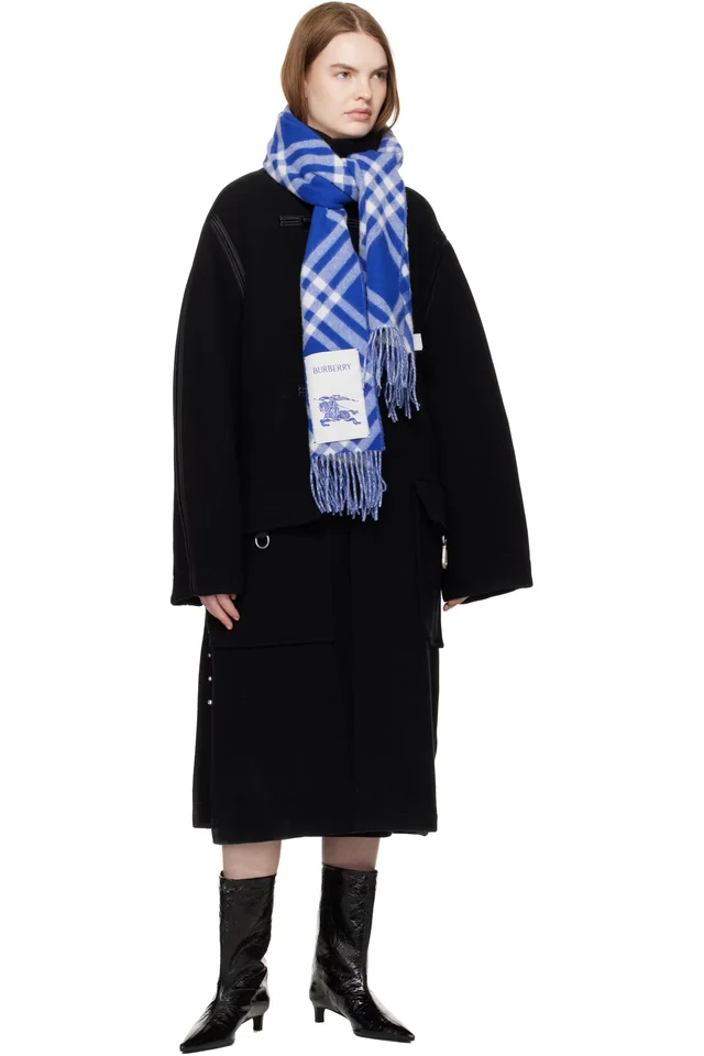 Burberry Blue & White Check Cashmere Scarf, photo 3 of 3 from SSENSE