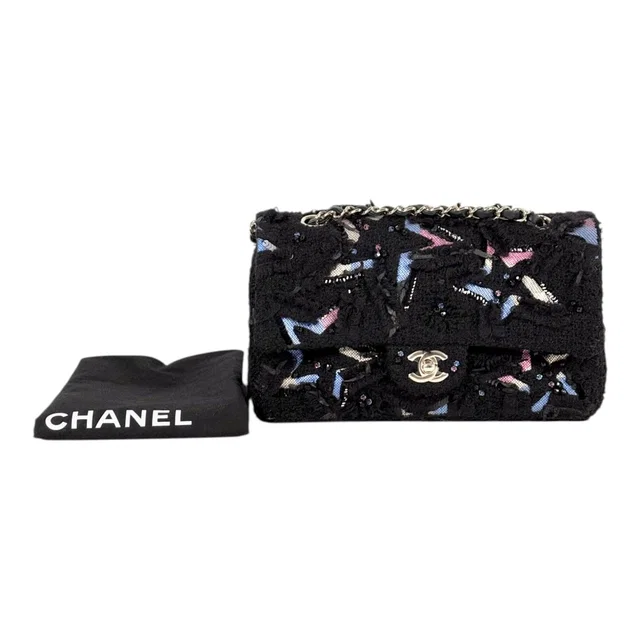 Chanel Medium Black Classic Flap in Tweed in Black Tweed from Luxury Promise