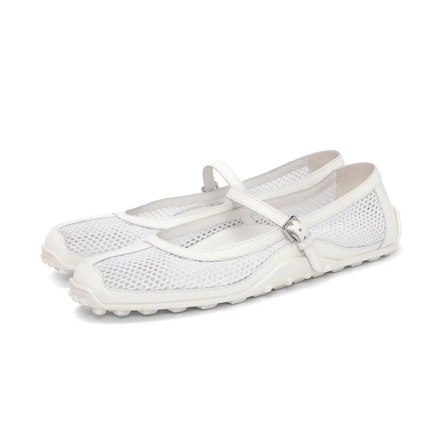 Hermès Mesh & Calfskin Kichu Ballerina Flats 41 in White Calfskin from Blue Spinach
