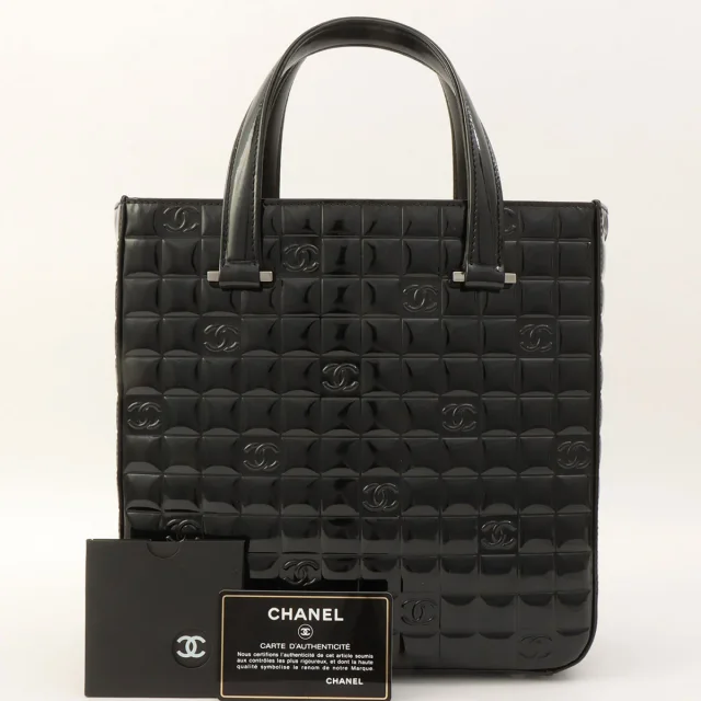 Chanel Circa 2001 Patent Chocolate Bar Handbag Black in Black Patent leather from VINTAGE QOO TOKYO, photo 11 of 11