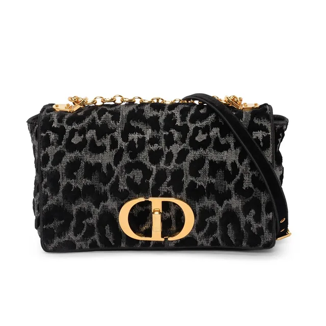 Dior Medium Caro Leopard Print Bag in Black Velvet from Blue Spinach
