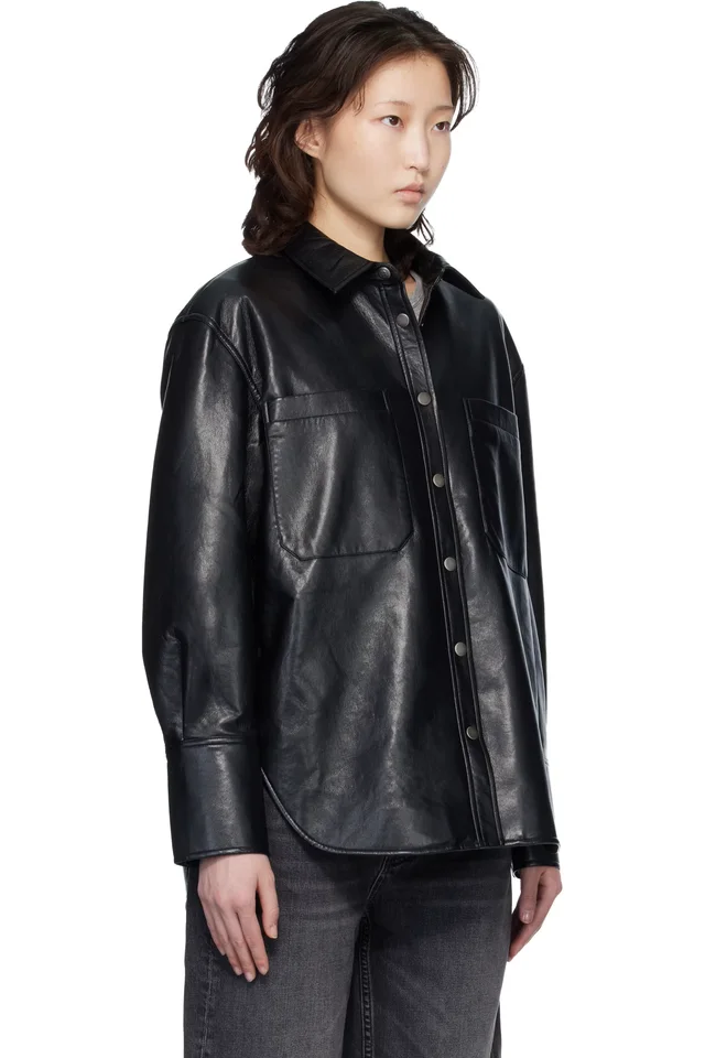 ANINE BING Black Dante Regenerated Leather Shirt, photo 2 of 4 from SSENSE