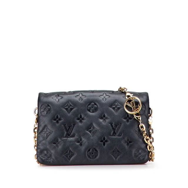 Black Louis Vuitton Monogram Embossed Pochette Coussin Crossbody Bag in Black Lambskin from Designer Revival