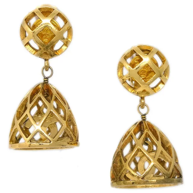 Chanel Gold Bell Dangle Earrings Clip-On in Gold from AMORE Vintage Tokyo