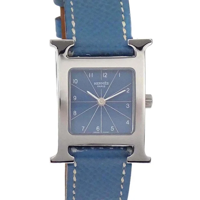 Hermès H Watch 21mm HH1.210 Quartz Courchevel Watch Blue Jean in Blue from AMORE Vintage Tokyo