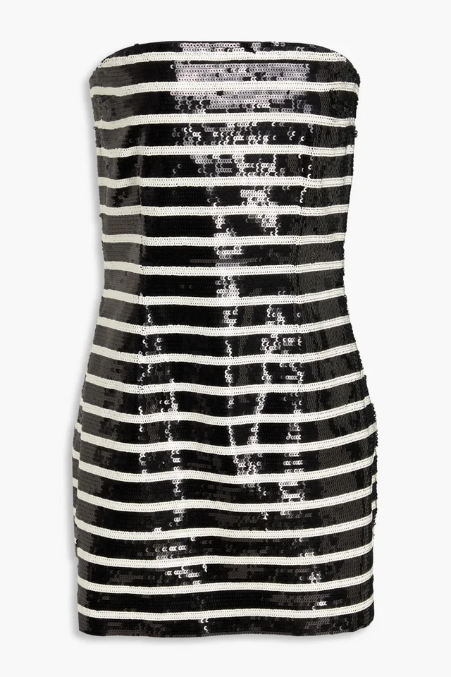 Veronica Beard Cala Strapless Striped Sequined Cotton-Blend Mini Dress in Black from THE OUTNET, photo 1 of 1