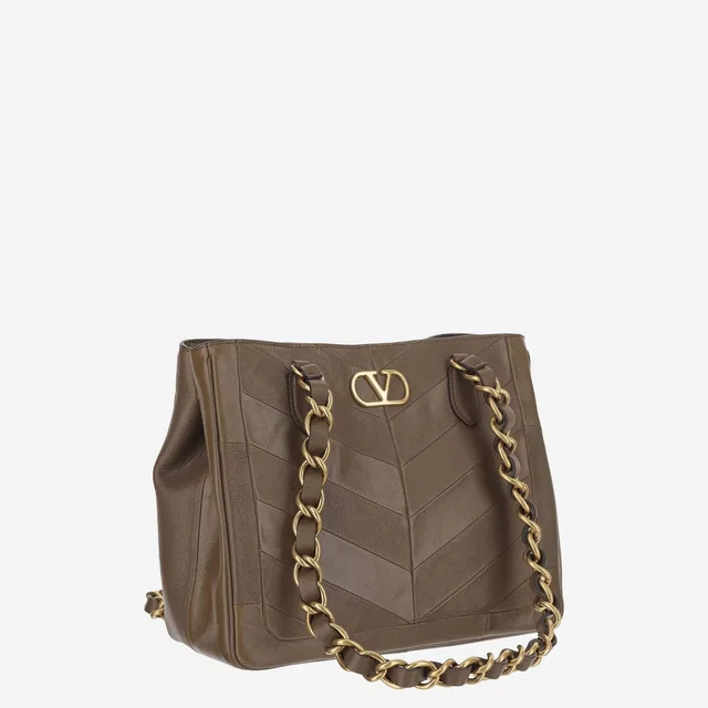 Valentino Garavani Chevron-Quilted Leather Shoulder Bag — Brown in Brown Leather from HEWI
