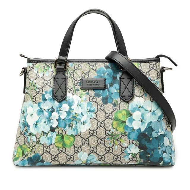 Beige Gucci GG Supreme Blooms Zippered Tote Satchel in Beige Coated canvas from Designer Revival