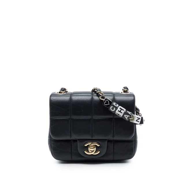 Black Chanel Mini Quilted Lambskin Resin Crystal Square Monacoco Flap Crossbody Bag in Black Lambskin from Designer Revival