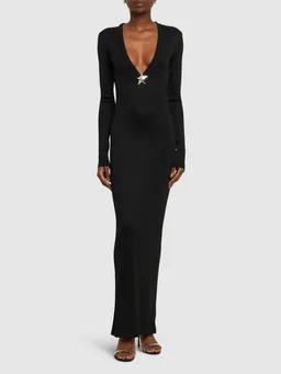 Area Long dress with V-neckline in 97% Viscose, 3% Elastane, photo 2 of 5 from LUISAVIAROMA