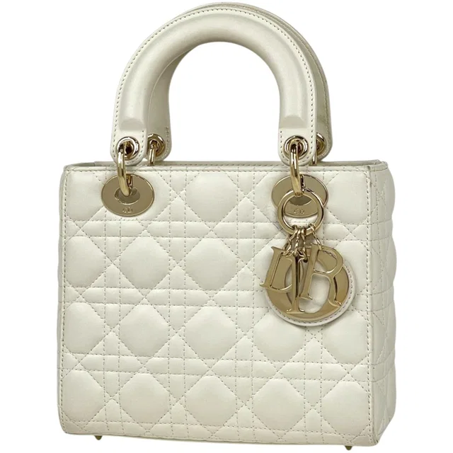 Dior Handbag Lady 2-Way Leather White in White Leather from The Reluxe