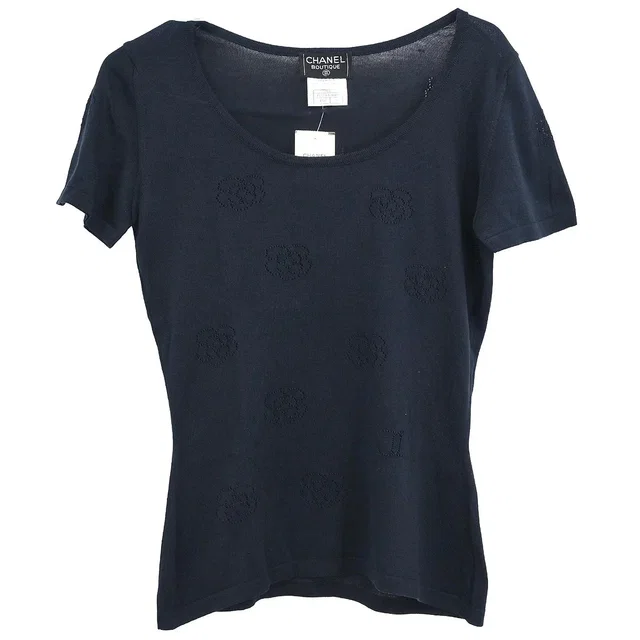 Chanel 2000SS Camellia Cutout Silk T-shirt #38 in Silk from AMORE Vintage Tokyo