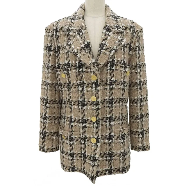 Chanel Tweed Check Pattern CC Mark Button Jacket Beige/Black/White in Black Tweed from VINTAGE QOO TOKYO
