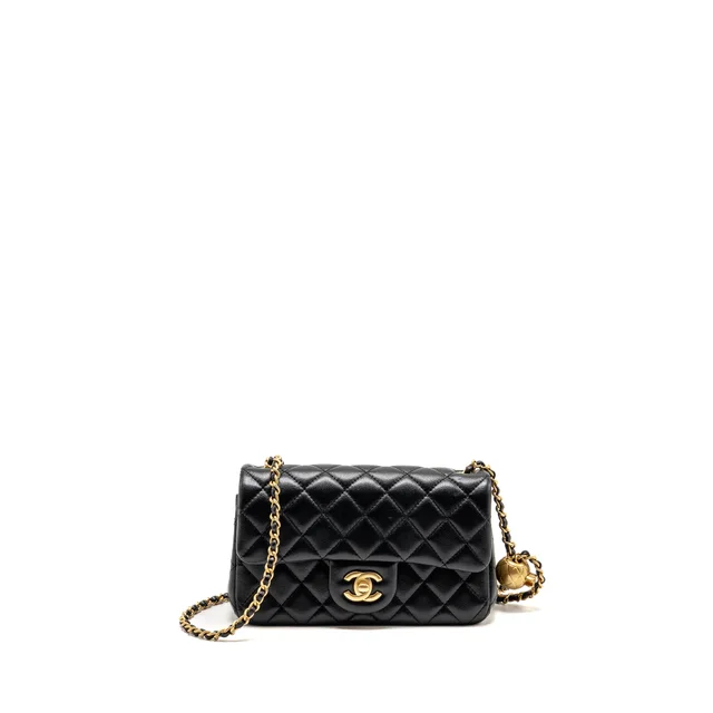 Chanel 24k pearl crush mini rectangular flap bag shiny lambskin black GHW (microchip) in Black Lambskin from EMIER