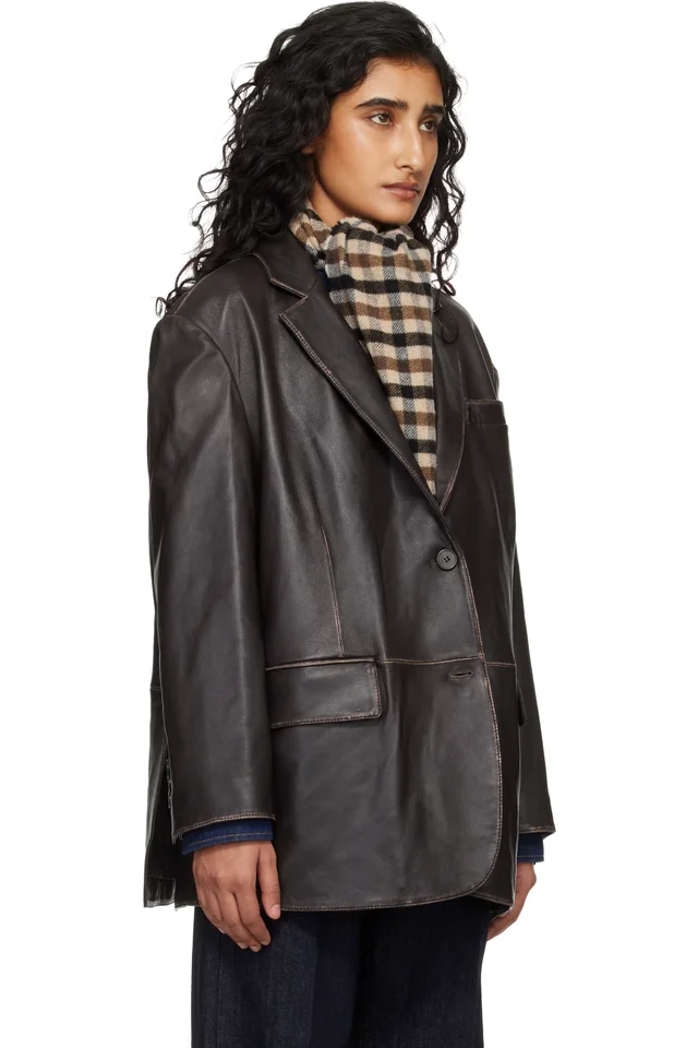 Weekend Max Mara Brown Pila Leather Blazer, photo 2 of 4 from SSENSE