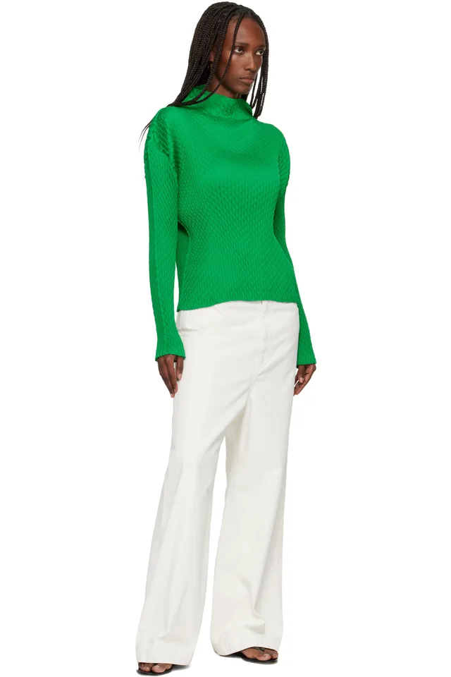 ISSEY MIYAKE Green Sleek Pleats Turtleneck, photo 4 of 4 from SSENSE