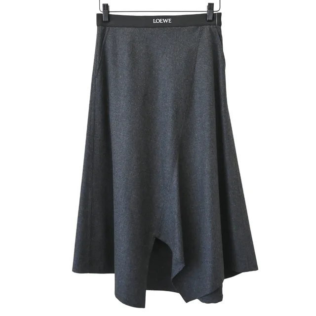 Loewe Charcoal Asymmetric Wool Cashmere Midi Skirt in Cashmere from Clotheshorse Anonymous