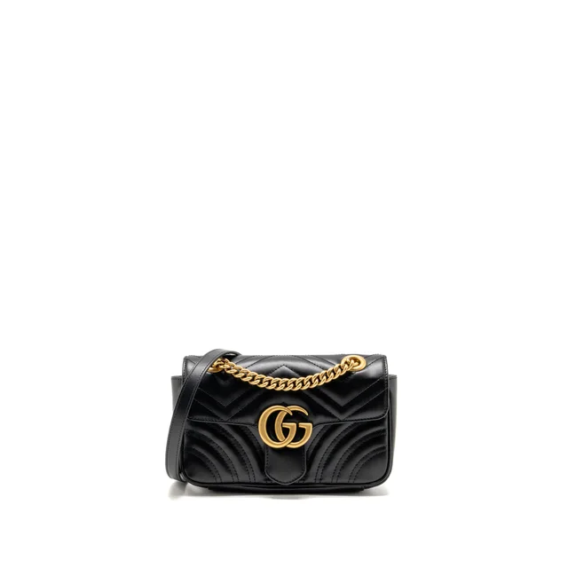 Gucci Small GG Marmont Shoulder Bag Matelassé Chevron Leather Black GHW in Black Leather from EMIER