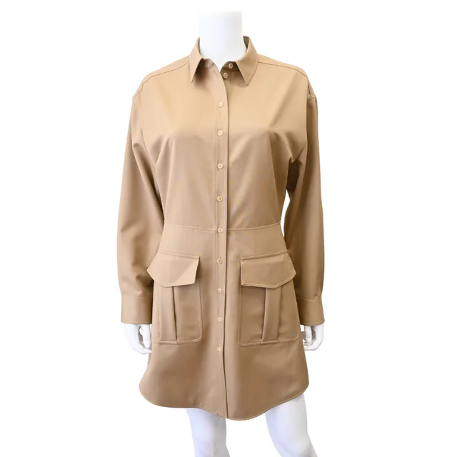 Celine Sand Wool Mini Shirt Dress in Wool from Clotheshorse Anonymous