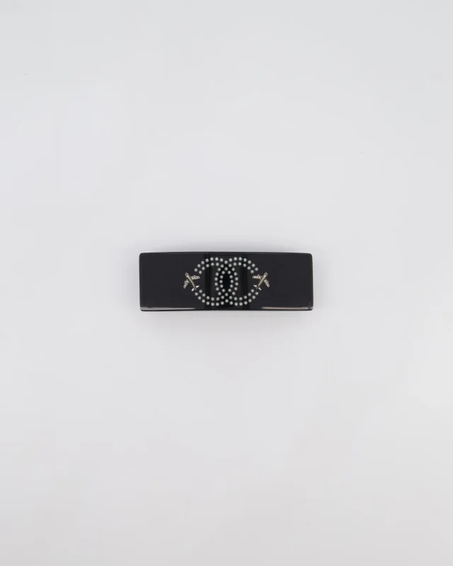 Chanel 16/S Black & White Hair Clip with Logo and Crystals in Black from Sellier, photo 2 of 13