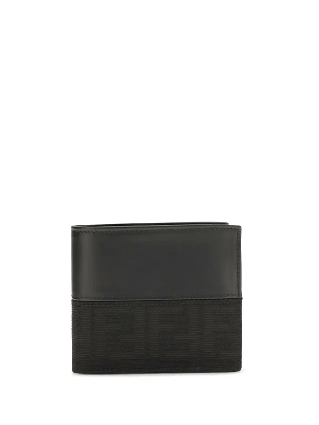 Fendi Ff Jacquard Bifold Wallet — Black Calf Leather Bos Taurus in Black Calfskin from HEWI