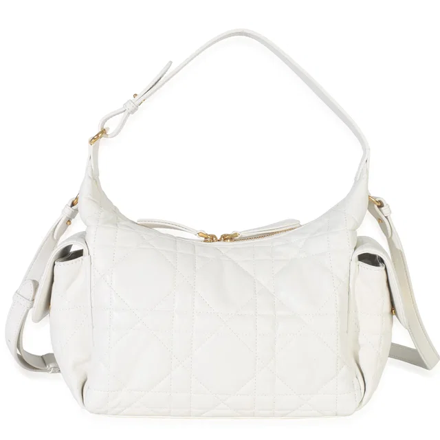 Dior Latte Lambskin Macrocannage Medium D-Dream Bag White Leather Handbag in White Lambskin from HEWI