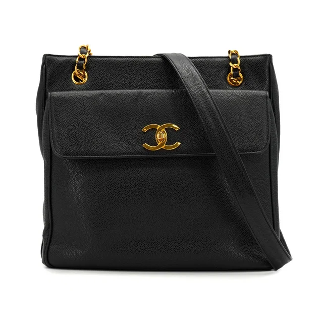 Chanel Vintage Chain Shoulder Bag Black Caviar Skin Gold Hardware in Black Caviar leather from Luxury Promise