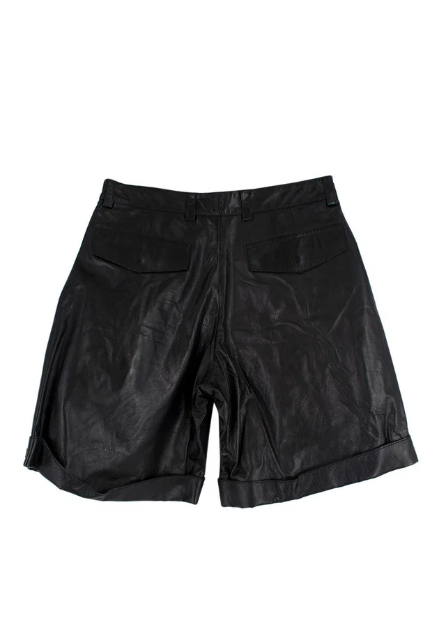 Dior Homme Black Leather Cargo Shorts in Black Leather from HEWI
