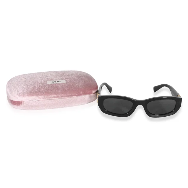 Miu Miu Black Acetate Logo Rectangle Lens Sunglasses in Black from myGemma