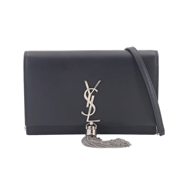 Saint Laurent Kate Chain Wallet Bifold Leather Navy Shoulder Bag in Navy Leather from The Reluxe