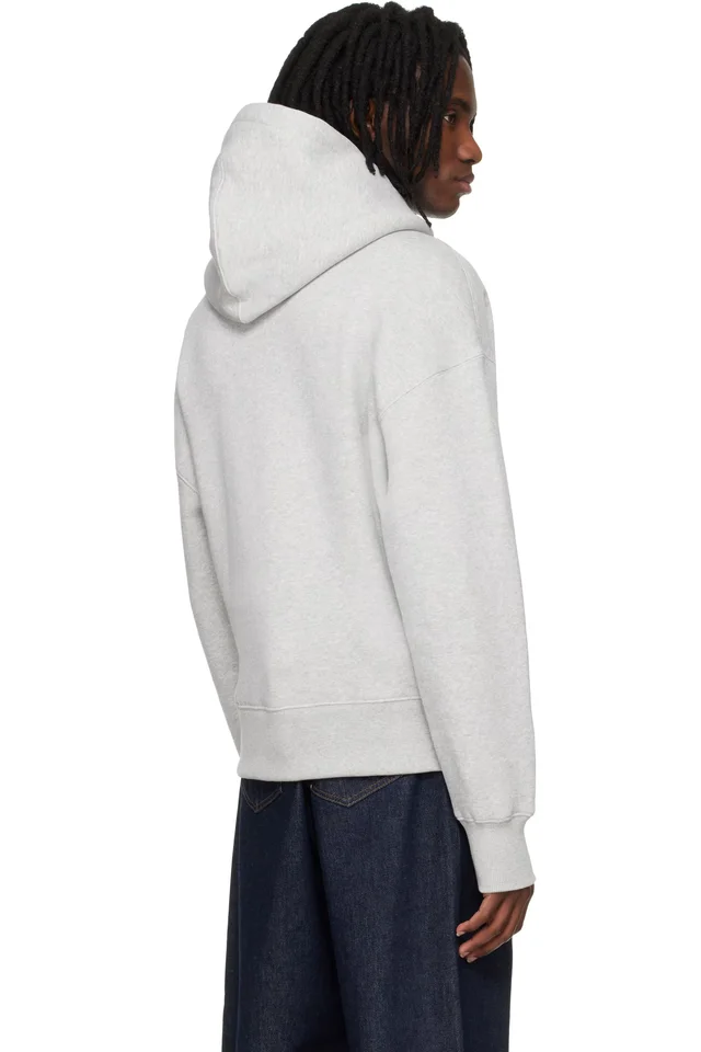 AMI Paris Grey Cotton Embossed Ami De Coeur Hoodie, photo 3 of 4 from SSENSE