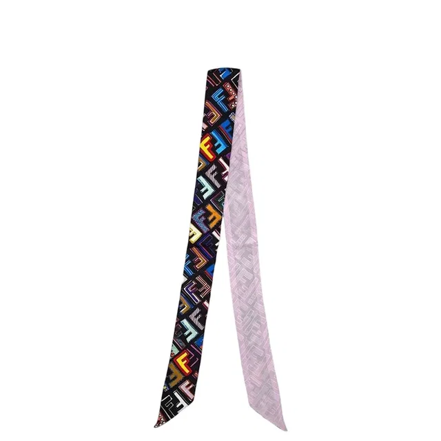 Fendi Ribbon Long Scarf Wrappy Black Multicolor Pink Zucca Already Cleaned FF in Black Silk from The Reluxe