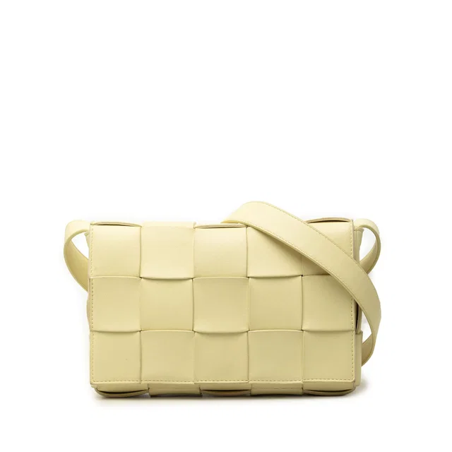Yellow Bottega Veneta Nappa Intrecciato Cassette Crossbody in Yellow Nappa leather from Designer Revival