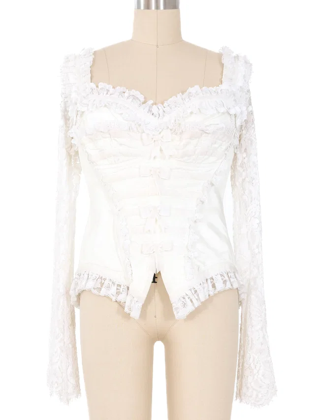 1993 Dolce & Gabbana White Bustier Top in White Velvet from Arcade Vintage
