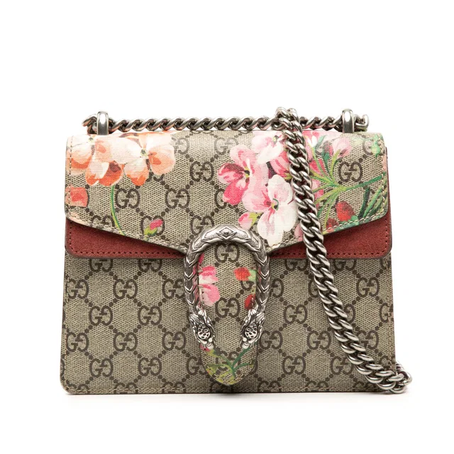 Beige Gucci Small GG Supreme Blooms Dionysus Crossbody in Beige Suede from Designer Revival
