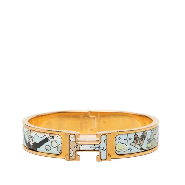 Blue Hermès Narrow Enamel Dans Les Nuages Clic H Bracelet PM in Blue from Designer Revival
