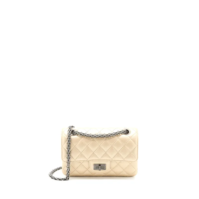 Chanel 2.55 Mini Reissue Flap Bag Lambskin Light Beige Ruthenium Hardware in Beige Lambskin from EMIER