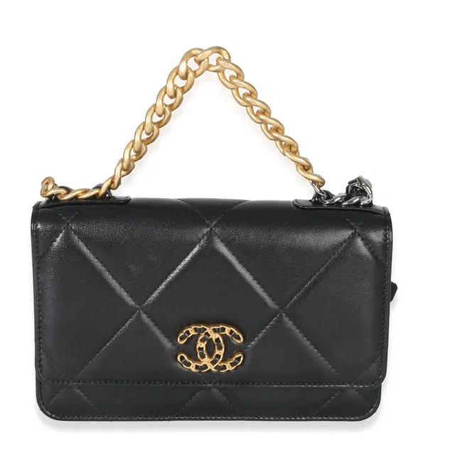 Black Quilted Lambskin Chanel 19 Wallet On Chain in Black Lambskin from myGemma