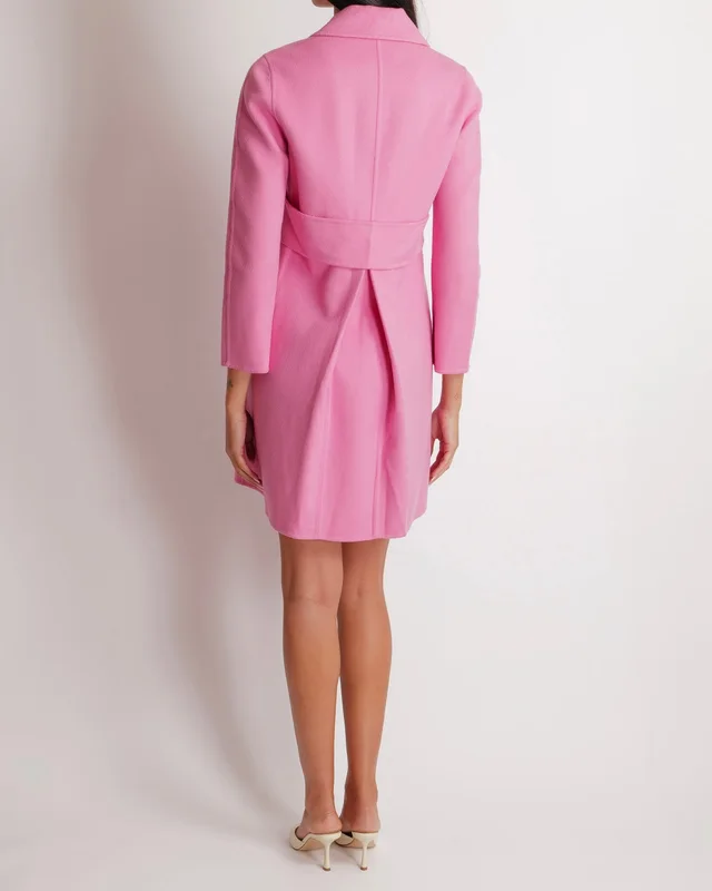 Valentino Garavani Pink Wool Coat with Black Buttons and Back Belt Detail Size IT 38 (UK 6) in Black Wool from Sellier, photo 2 of 2