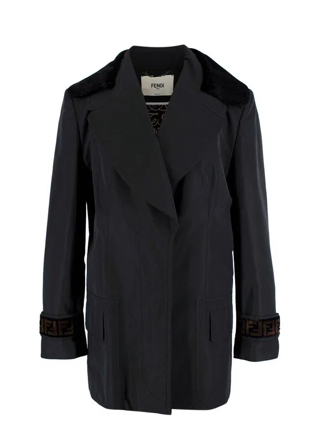 Fendi Black Short Trench Coat with Faux Fur Detail in Black from HEWI