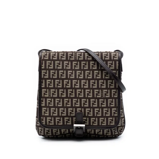 Brown Fendi Zucchino Canvas Flap Crossbody in Brown Canvas from Designer Revival