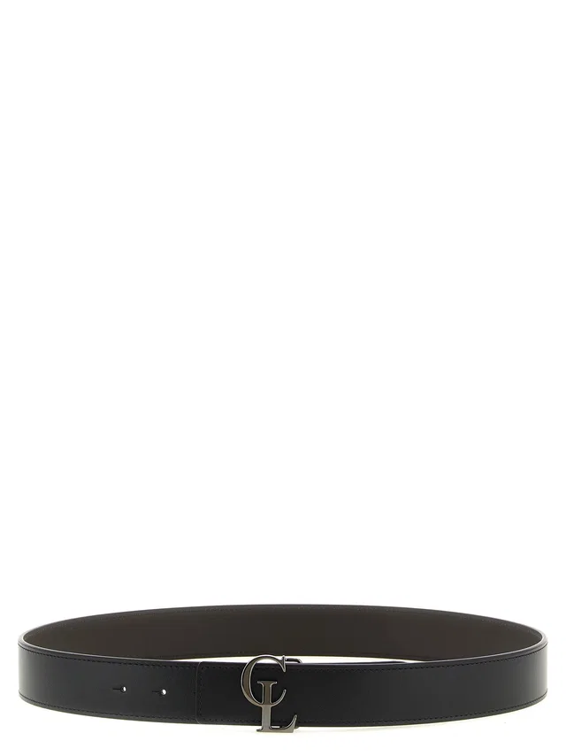 Christian Louboutin Cl Reversible Logo Buckle Belt — Black Smooth Calf Leather in Black Calfskin from HEWI