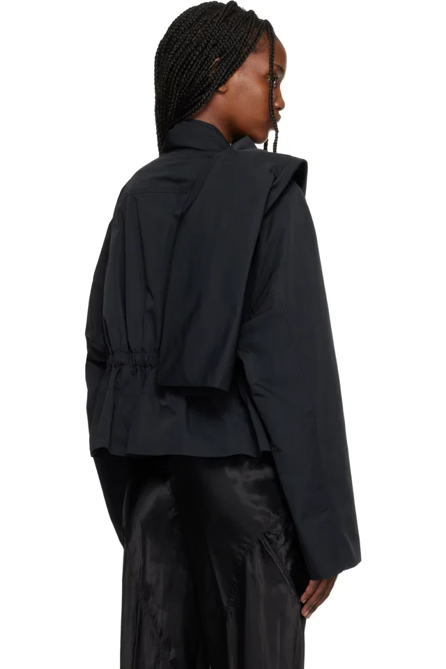 Rick Owens Black Temple Cropped Scarf Flight Jacket, photo 3 of 4 from SSENSE